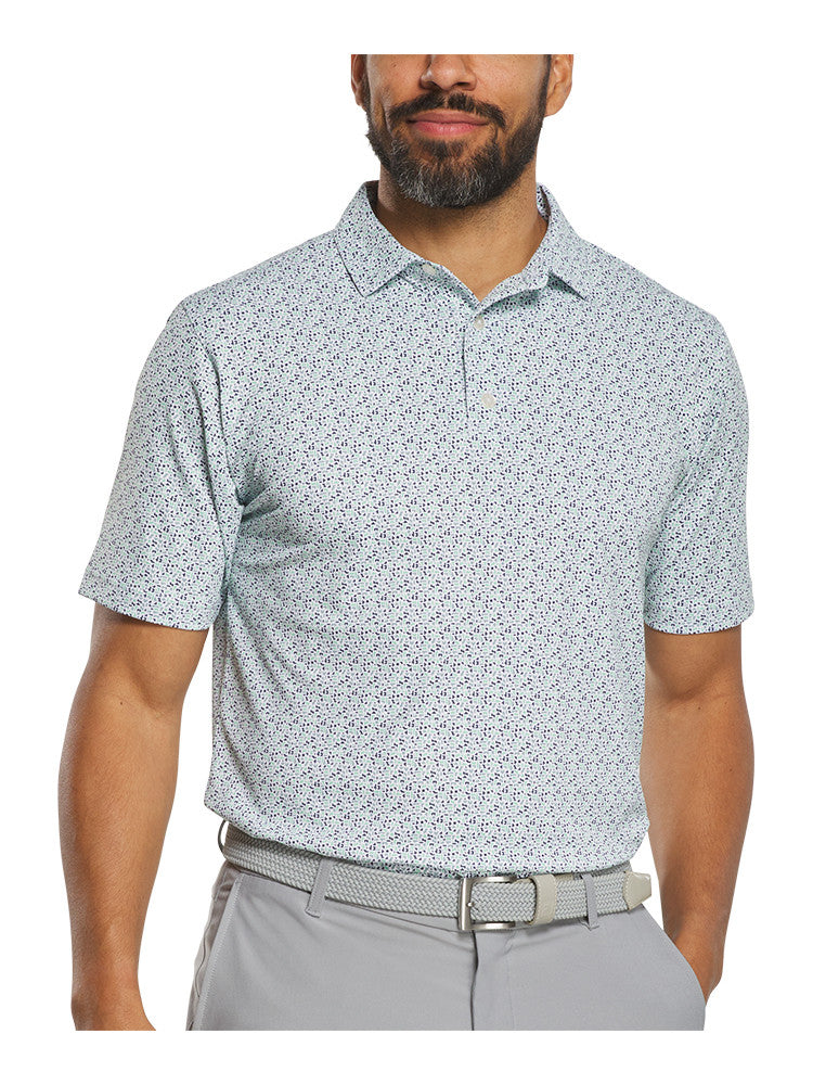 FootJoy Gamer Print Pique Polo Shirt (Athletic Fit) - Wht/Stl Blu/Nvy/Seafoam