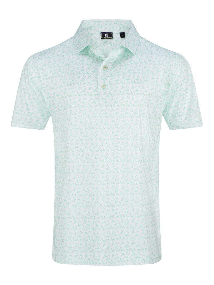 FootJoy Vintage Floral Lisle Polo Shirt (Athletic Fit) - White/Seafoam-GolfMaker