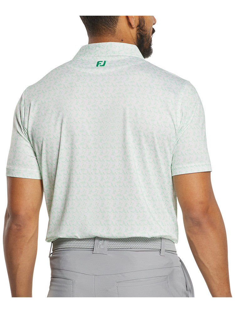 FootJoy Vintage Floral Lisle Polo Shirt (Athletic Fit) - White/Seafoam-GolfMaker