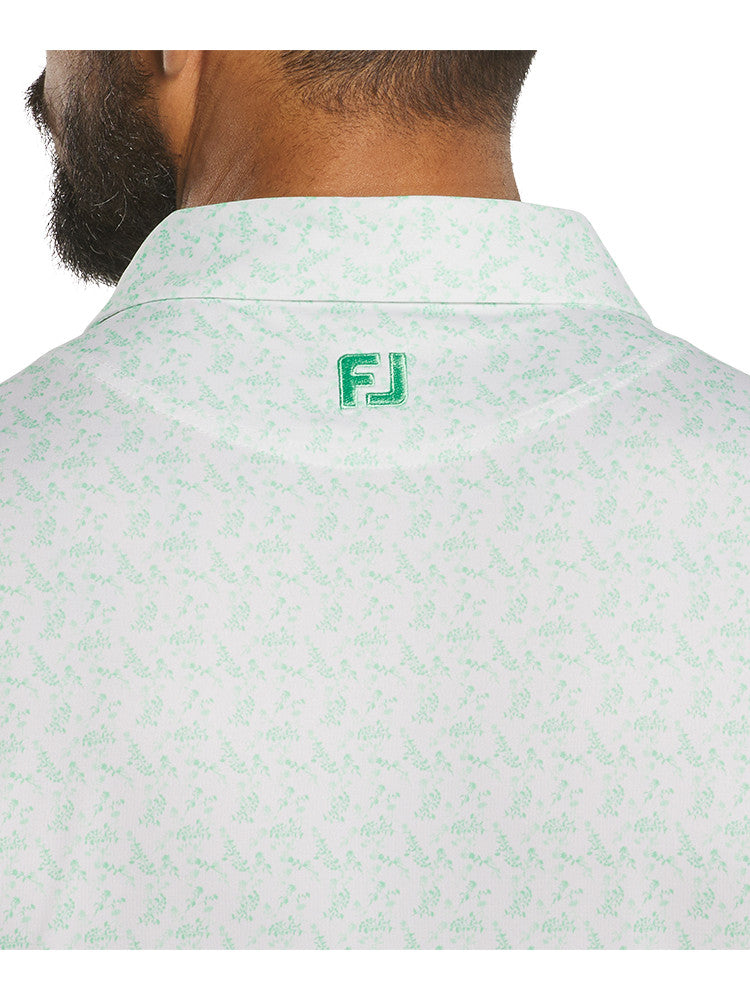 FootJoy Vintage Floral Lisle Polo Shirt (Athletic Fit) - White/Seafoam
