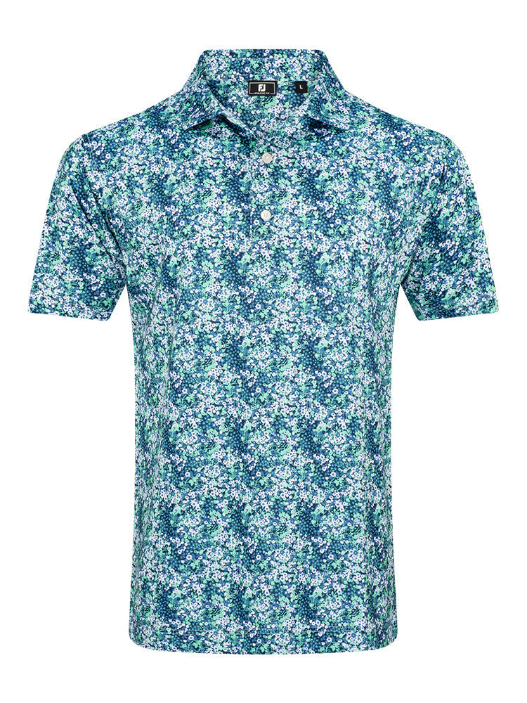 FootJoy Garden Print Lisle Polo Shirt (Athletic Fit) - Navy