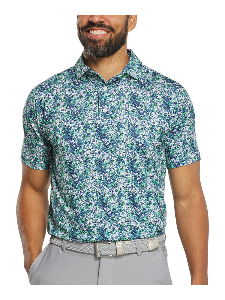 FootJoy Garden Print Lisle Polo Shirt (Athletic Fit) - Navy