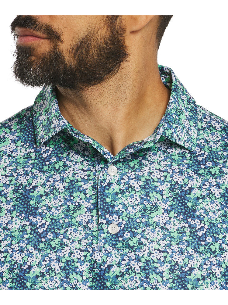 FootJoy Garden Print Lisle Polo Shirt (Athletic Fit) - Navy