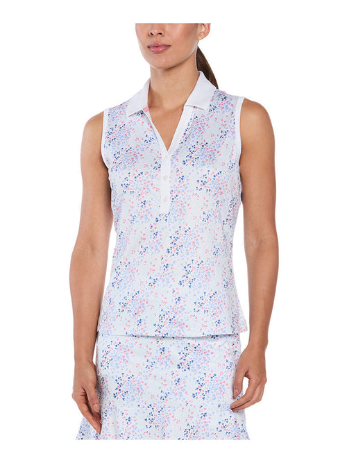Ben Hogan Women's Ditsy Dot Floral Sleeveless Polo - Bright White-GolfMaker