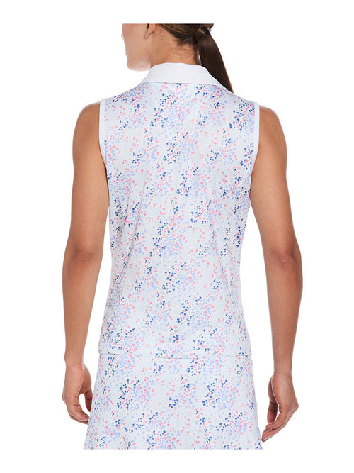 Ben Hogan Women's Ditsy Dot Floral Sleeveless Polo - Bright White-GolfMaker