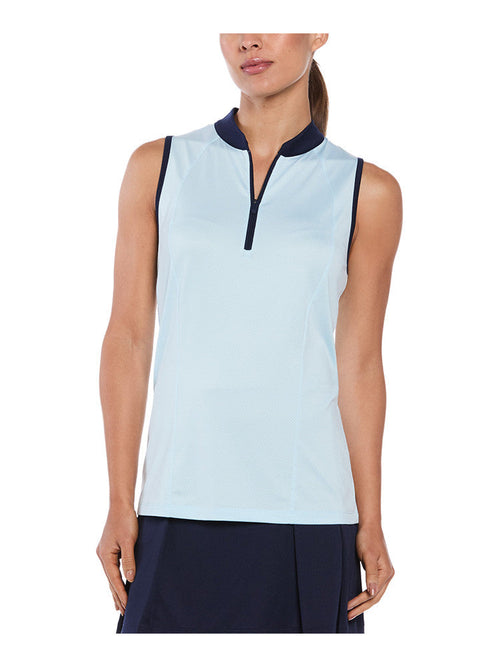Ben Hogan Women's 1/4-Zip Sleeveless Rib Polo - Cooling Spray-GolfMaker