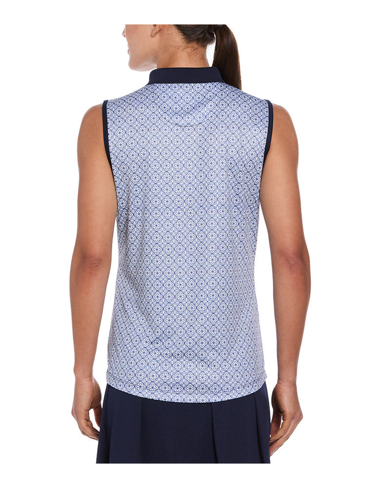 Ben Hogan Women's Medallion Dot Geo Sleeveless Polo - Bright White