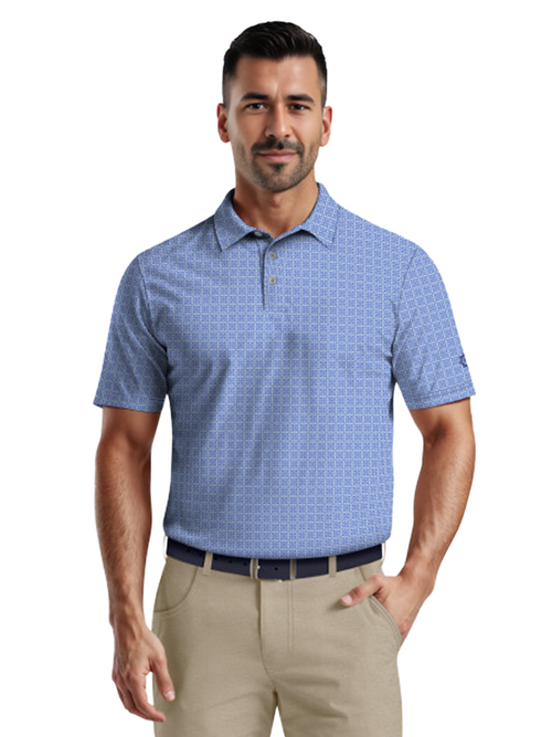 Ben Hogan Mini Geo Print Polo Shirt - Bright Cobalt-GolfMaker