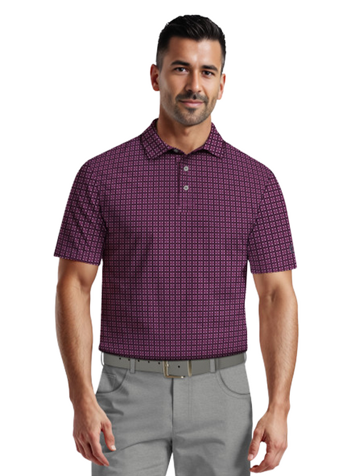 Ben Hogan Mini Geo Print Polo Shirt - Phlox-GolfMaker