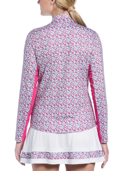 Ben Hogan Women's Floral Sun Protection Long Sleeve Top - Fuchsia Purple-GolfMaker