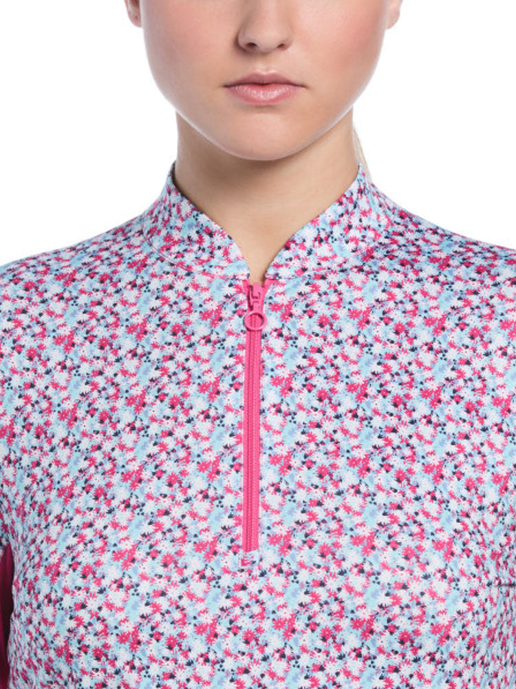 Ben Hogan Women's Floral Sun Protection Long Sleeve Top - Fuchsia Purple