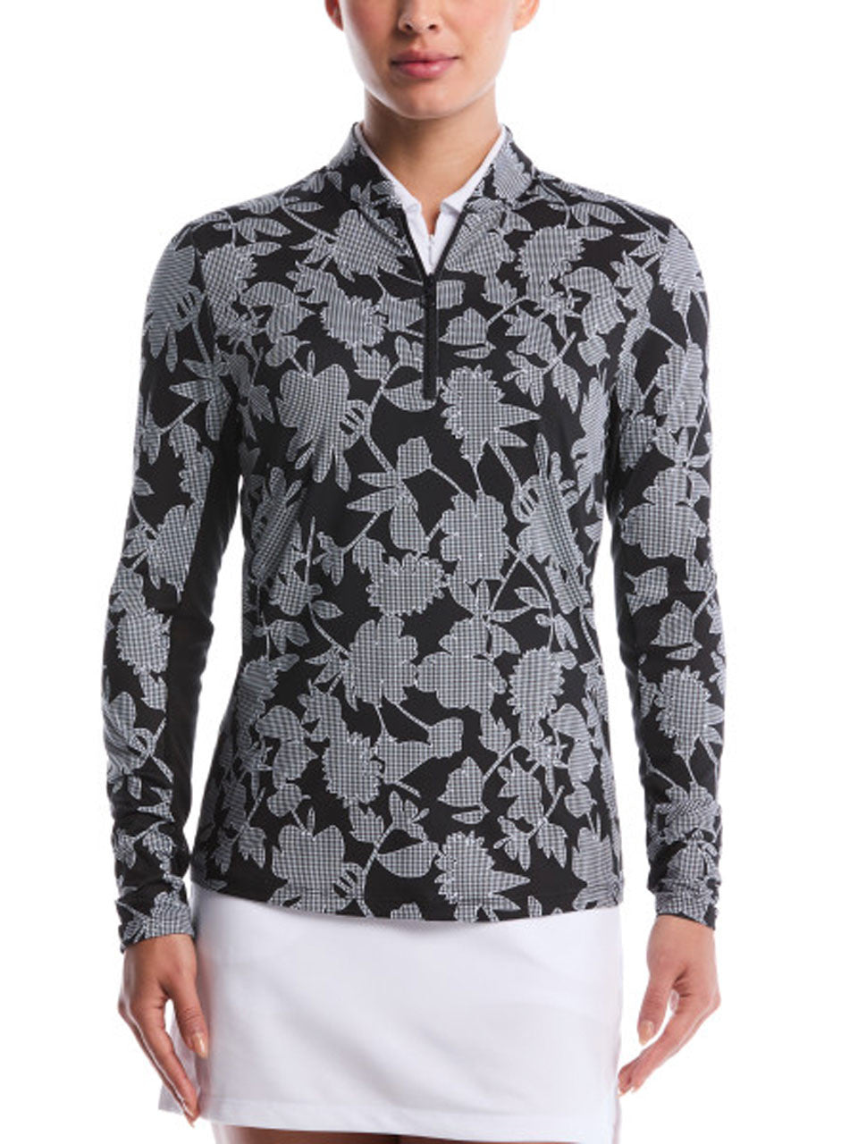 Ben Hogan Women's Heritage Floral Printed Sun Protection Shirt - Caviar-GolfMaker