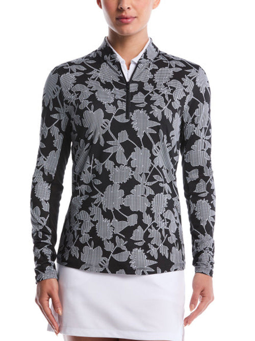 Ben Hogan Women's Heritage Floral Printed Sun Protection Shirt - Caviar-GolfMaker