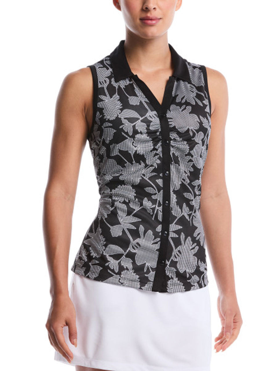Ben Hogan Women's Heritage Floral Sleeveless Polo - Caviar-GolfMaker