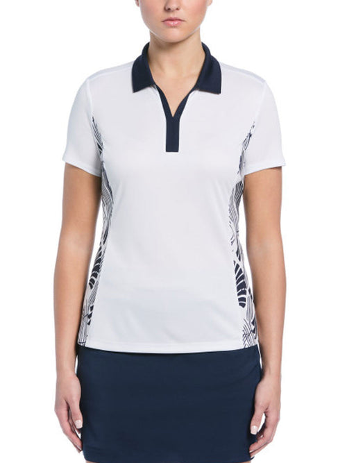 Ben Hogan Women's Leaf Print Blocked Polo - Bright White-GolfMaker