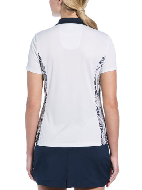 Ben Hogan Women's Leaf Print Blocked Polo - Bright White-GolfMaker