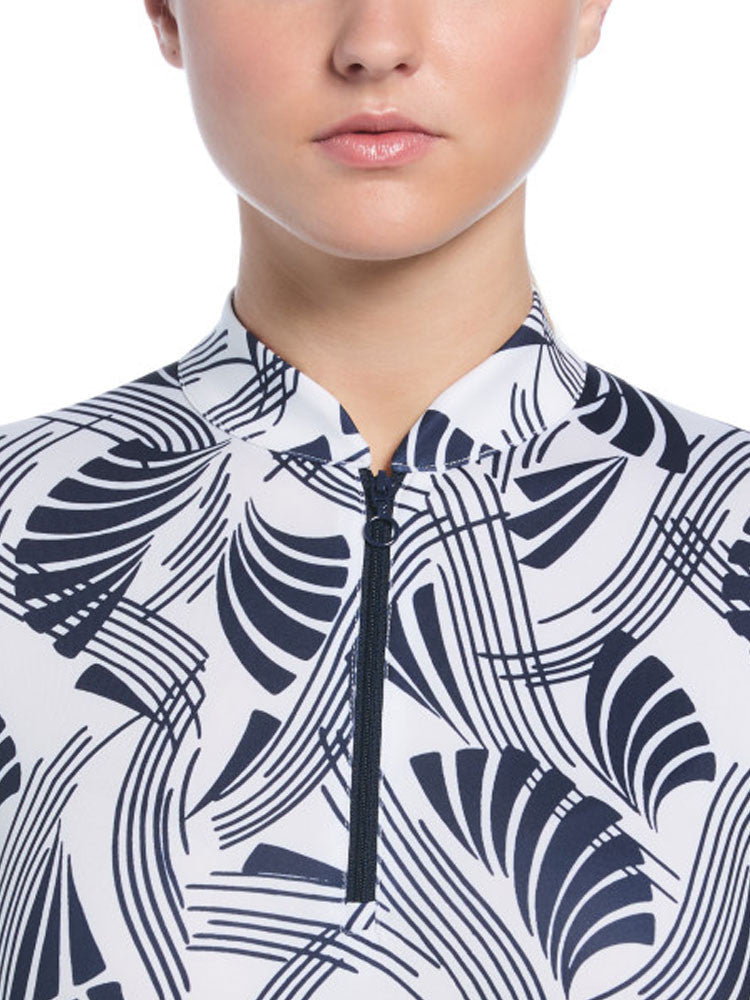 Ben Hogan Women's Leaf Print Sun Protection Long Sleeve Top - Bright White