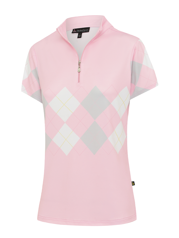 Birdee Sport Womens Diamond Short Sleeve Top - Pink/Beige