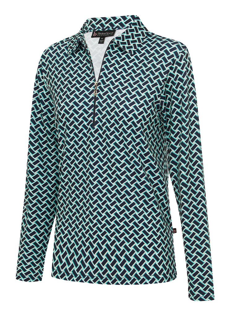 Birdee Sport Womens Latticia Long Sleeve Top - Navy/Aqua