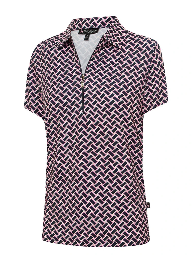 Birdee Sport Womens Latticia Short Sleeve Top - Navy/Pink