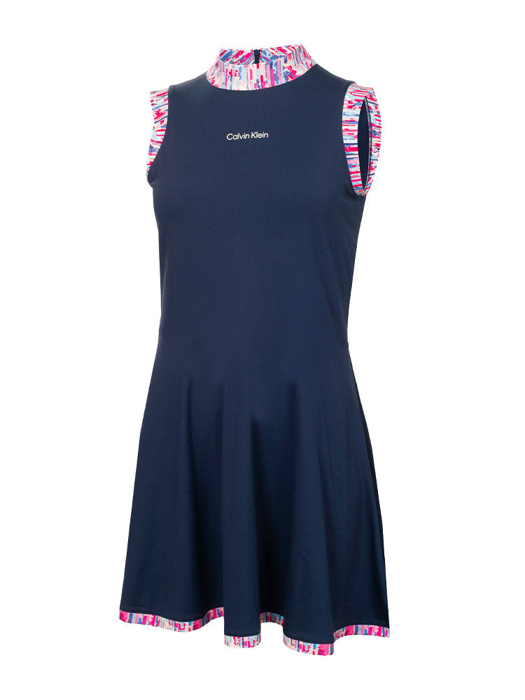 Calvin Klein Womens Carmen Mock Neck Dress - Navy