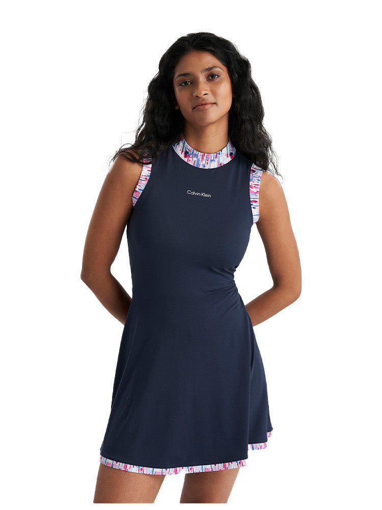 Calvin Klein Womens Carmen Mock Neck Dress - Navy