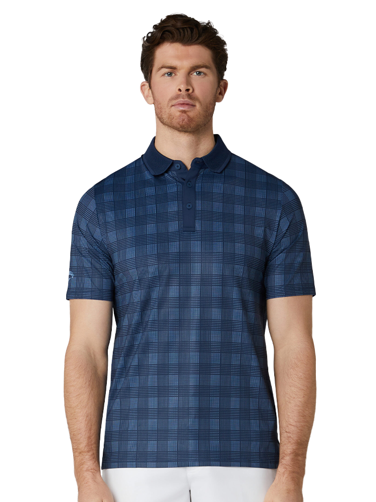 Callaway Golf Chev Plaid Print Polo - Peacoat