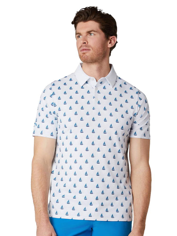Callaway Sailboat Sunset Geo Print Polo - Bright White