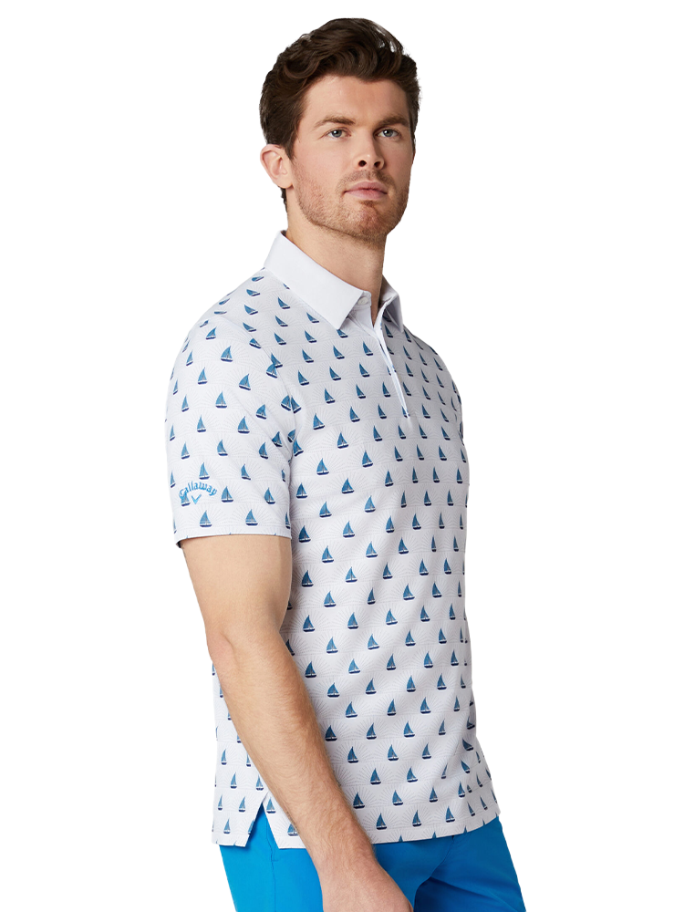 Callaway Sailboat Sunset Geo Print Polo - Bright White