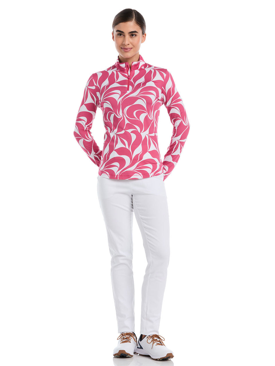 Callaway Women's Abstract Swirl Long Sleeve Sun Protection Top - Carmine