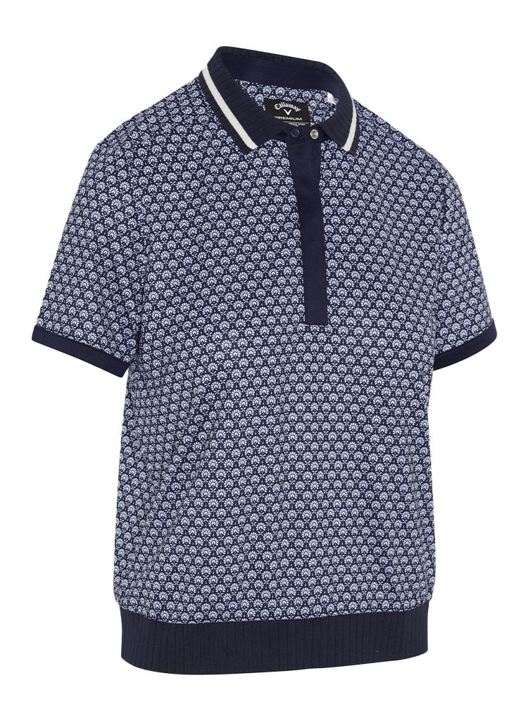 Callaway Women's Scarf Geo Print Rib Collar Polo - Peacoat