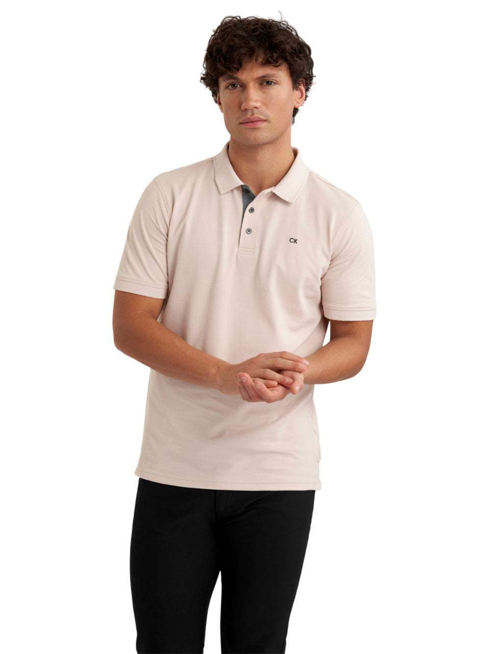 Calvin Klein Cotton Blend Quad Polo - Stone