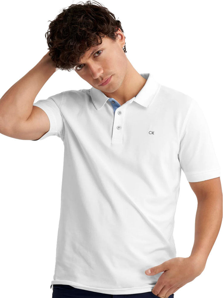 Calvin Klein Cotton Blend Quad Polo - White