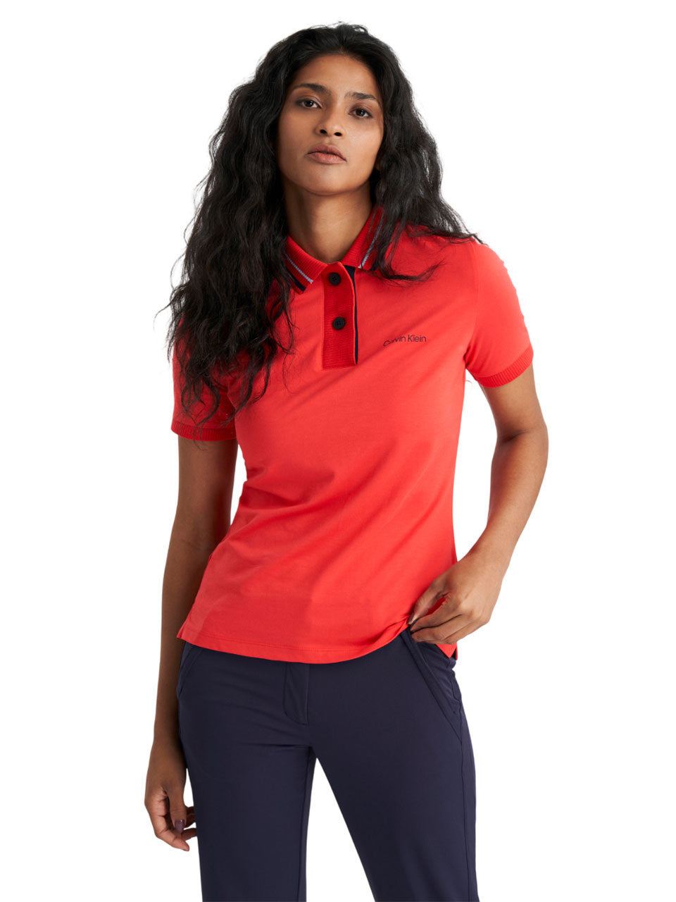 Calvin Klein Womens Alina Short Sleeve Polo - Coral Red