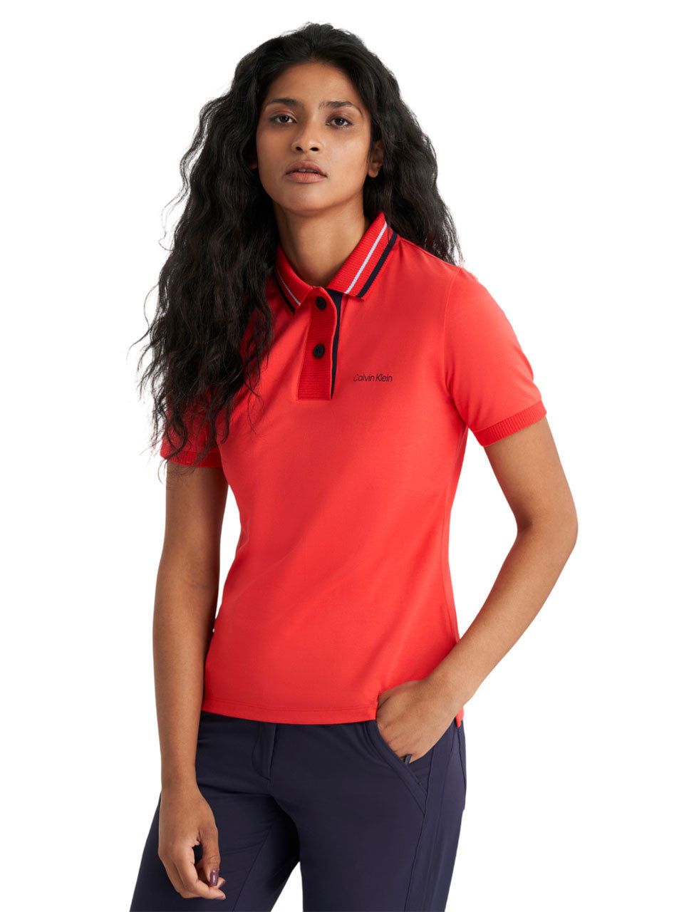 Calvin Klein Womens Alina Short Sleeve Polo - Coral Red