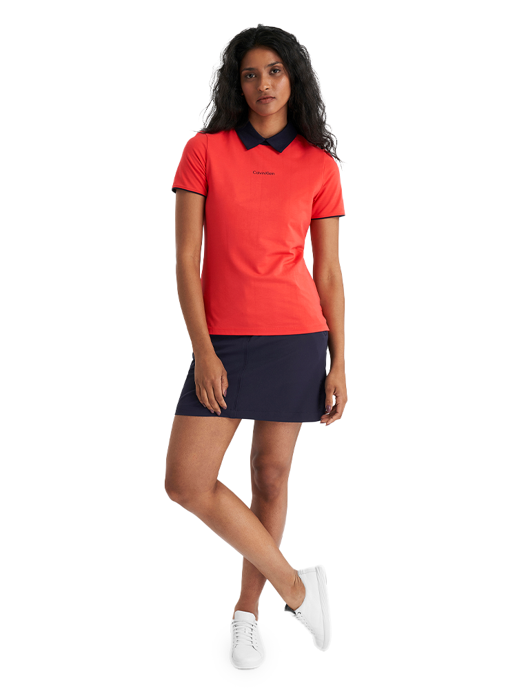 Calvin Klein Womens Brooke Short Sleeve Polo - Coral Red