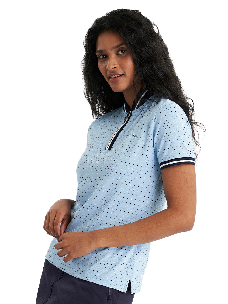 Calvin Klein Womens Camilla Printed Short Sleeve Polo - Blue Bell