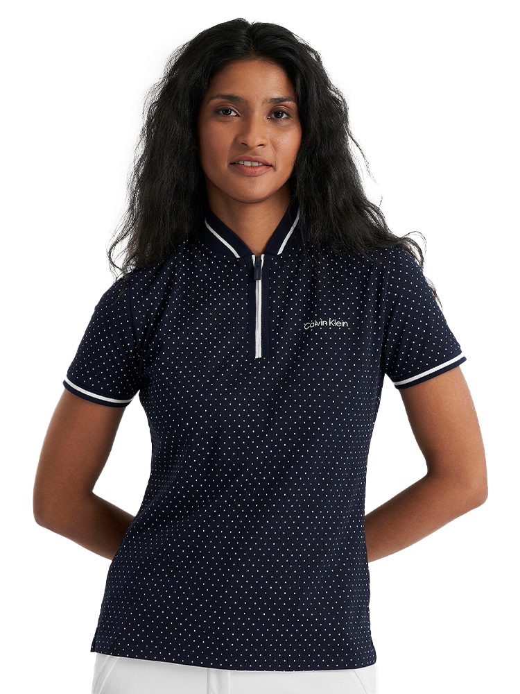 Calvin Klein Womens Camilla Printed Short Sleeve Polo - Navy