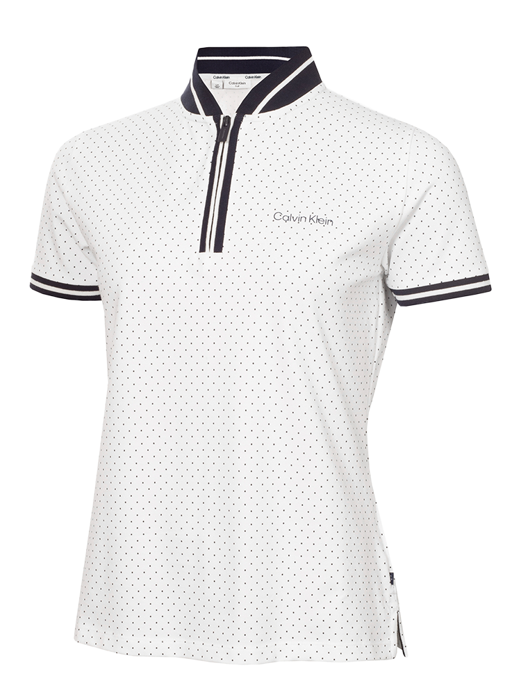 Calvin Klein Womens Camilla Printed Short Sleeve Polo - White