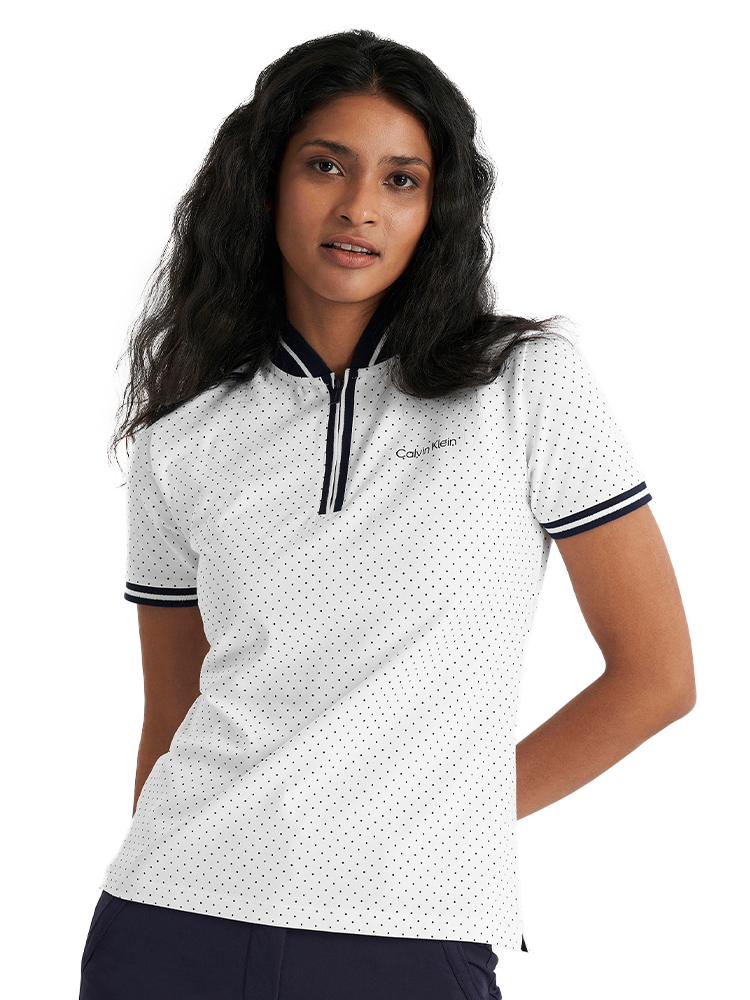 Calvin Klein Womens Camilla Printed Short Sleeve Polo - White
