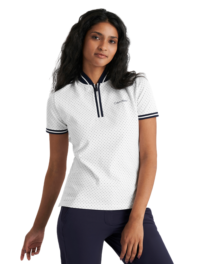 Calvin Klein Womens Camilla Printed Short Sleeve Polo - White