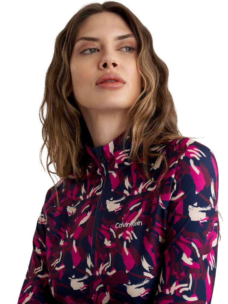 Calvin Klein Womens Dakota Quarter Zip Top - Brushstroke Print