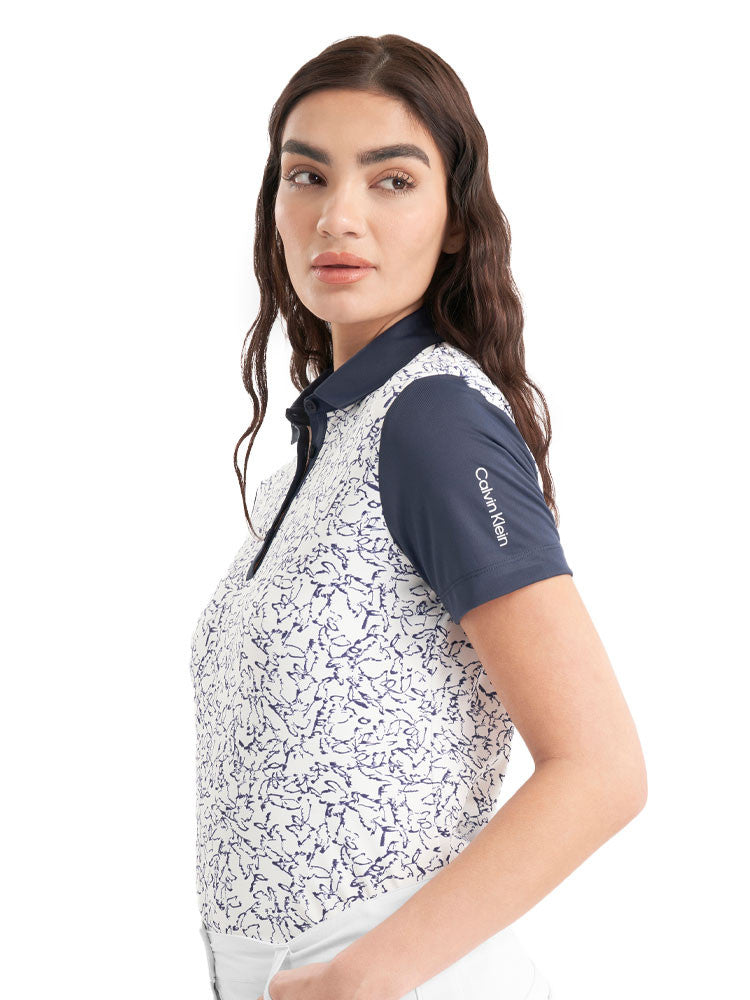 Calvin Klein Womens Harmony Printed Polo Shirt - White