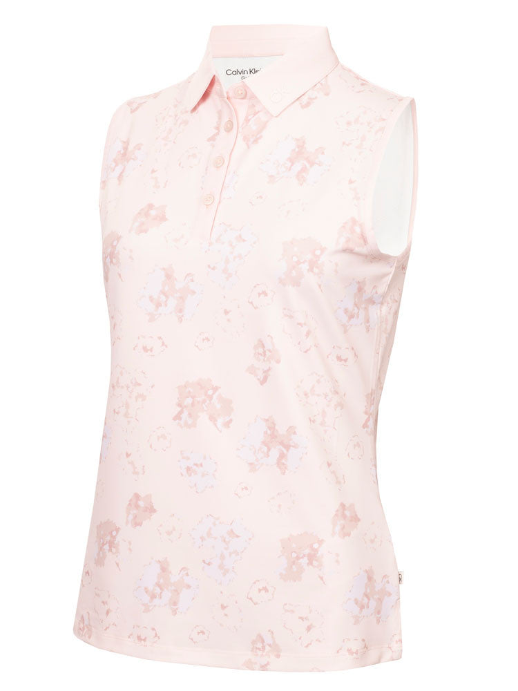 Calvin Klein Womens Harmony Printed Sleeveless Polo Shirt - Shell Pink