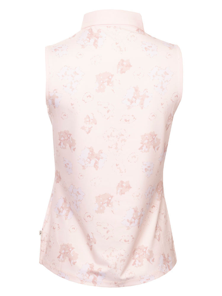 Calvin Klein Womens Harmony Printed Sleeveless Polo Shirt - Shell Pink