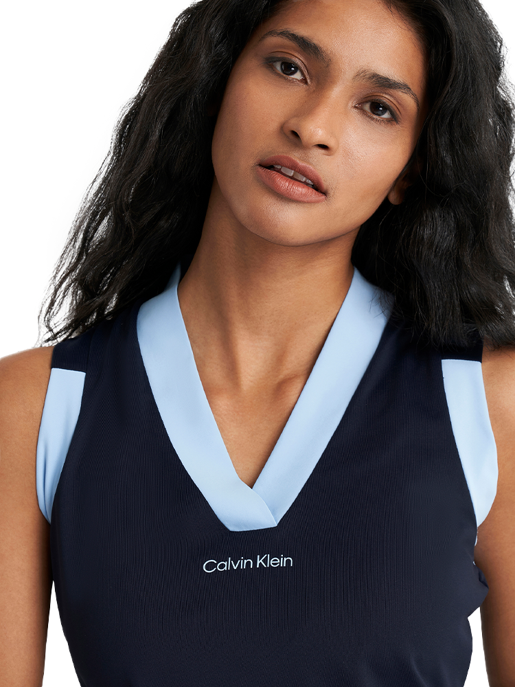Calvin Klein Womens Juno Jersey Sleeveless Polo - Navy