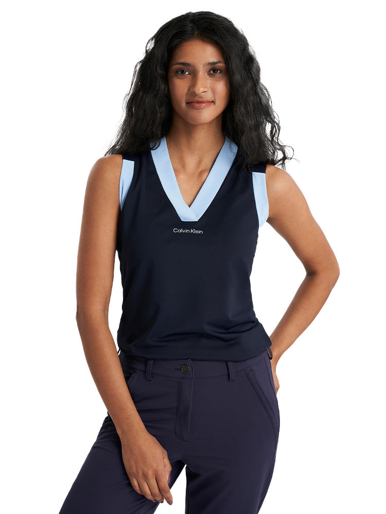Calvin Klein Womens Juno Jersey Sleeveless Polo - Navy