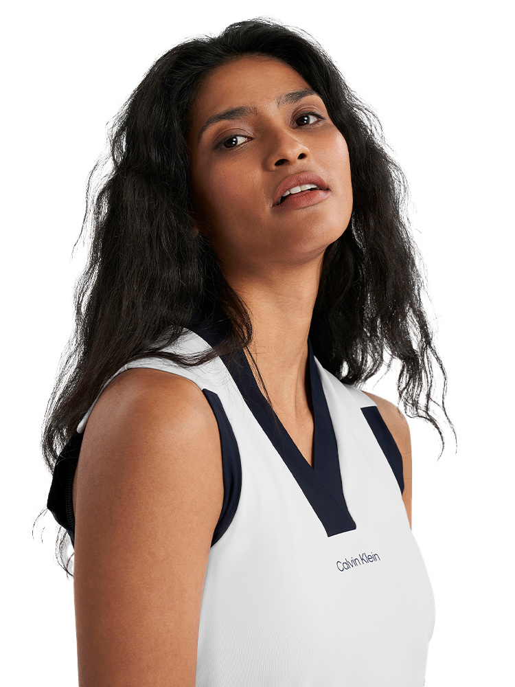 Calvin Klein Womens Juno Jersey Sleeveless Polo - White