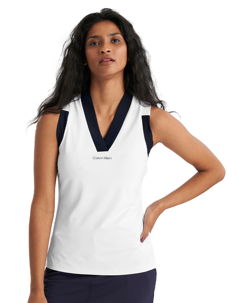Calvin Klein Womens Juno Jersey Sleeveless Polo - White