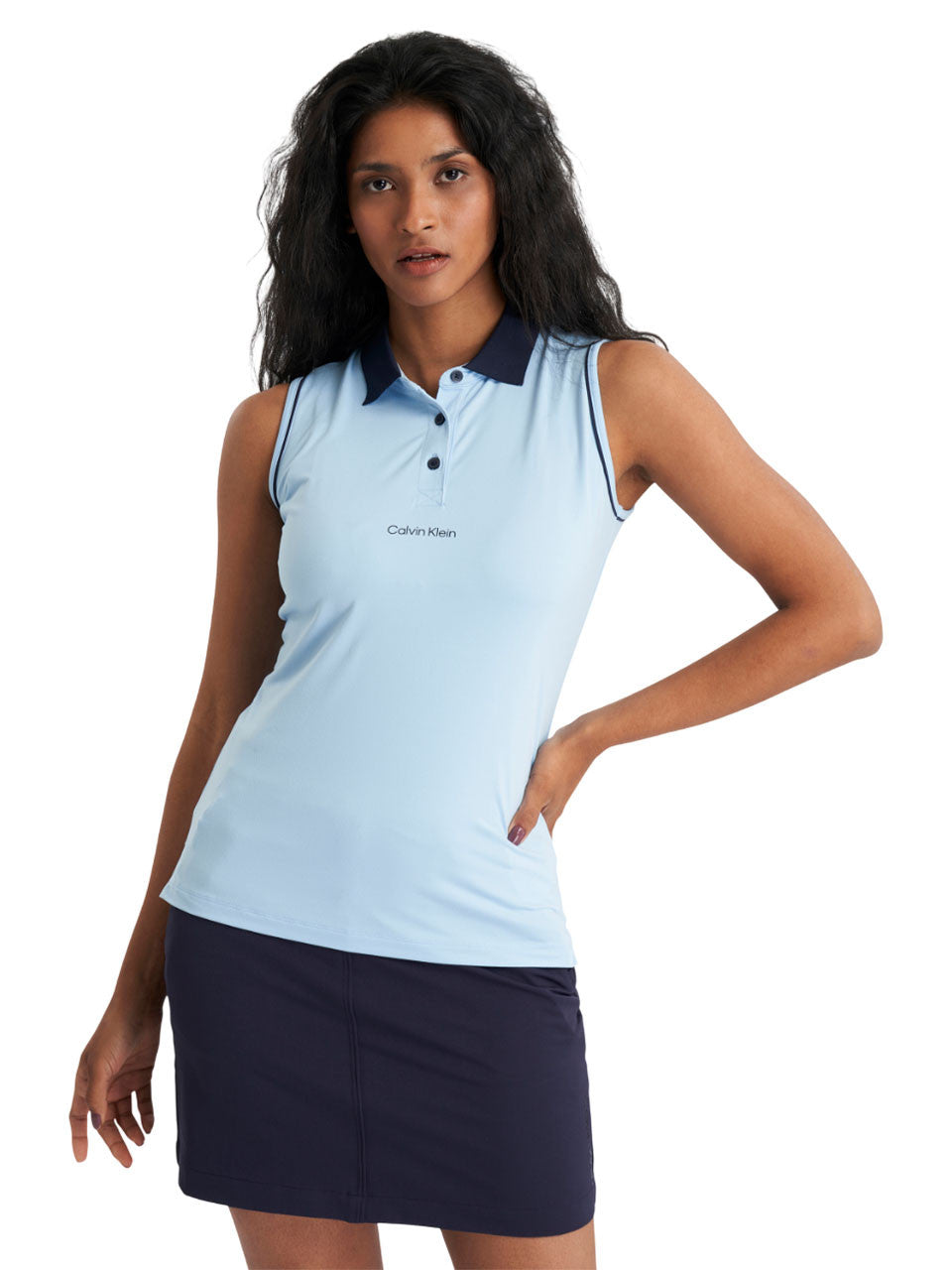 Calvin Klein Womens Manelle Sleeveless Polo - Blue Bell